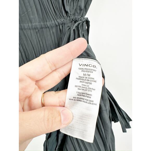 Vince Pleated Tie Sleeveless Slate Blue Gray Midi Dress Size Medium - Picture 6 of 9